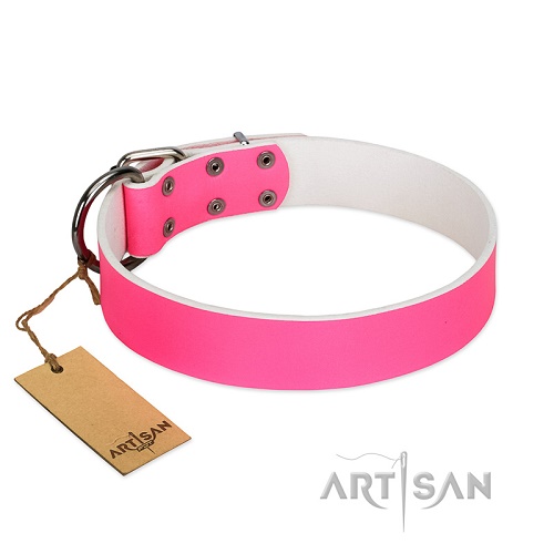 FDT Artisan - Collare in pelle rosa Classic Look per cane