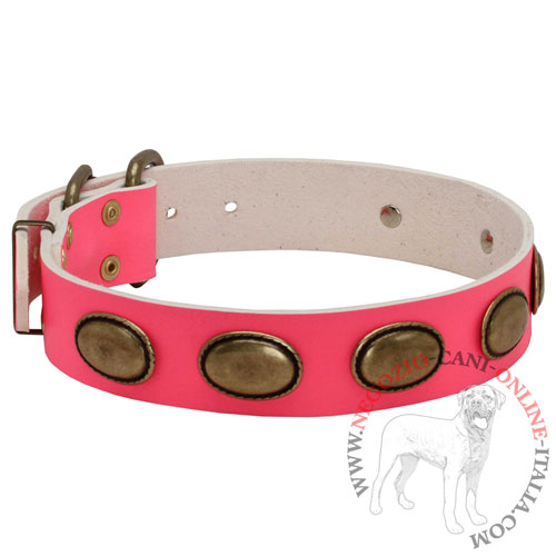 Collare in vera pelle rosa Eccentric Style per Rottweiler