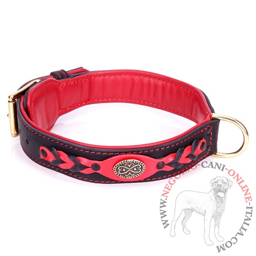 Collare rosso-nero in vera pelle Heavy Fire per cane