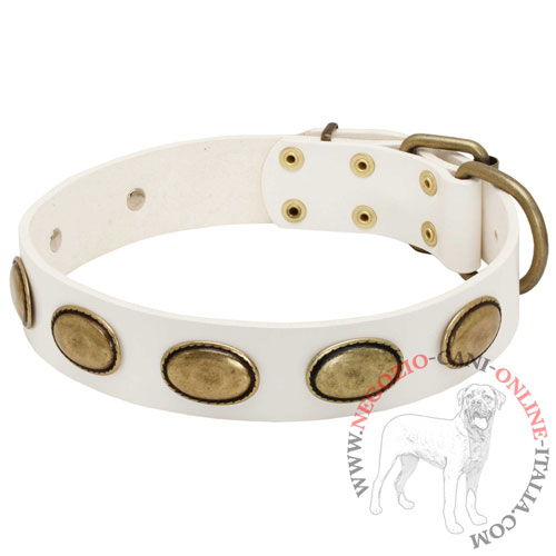 Collare in cuoio bianco Vintage Gem per cane