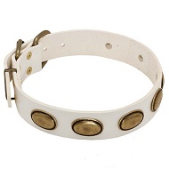 Collare in cuoio bianco "Vintage Gem" per cane