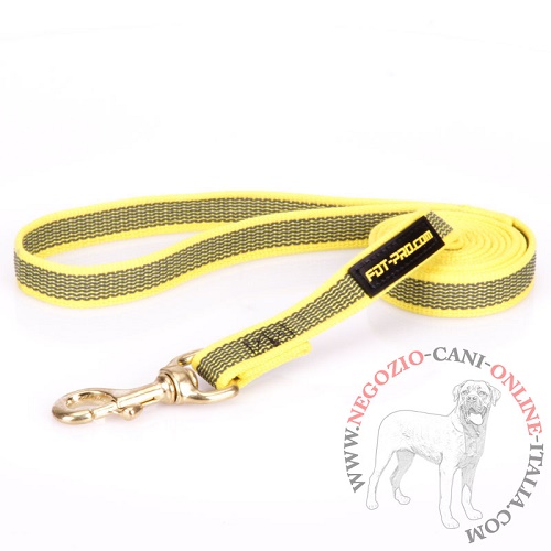 Guinzaglio di colore giallo in nylon gommato per cani