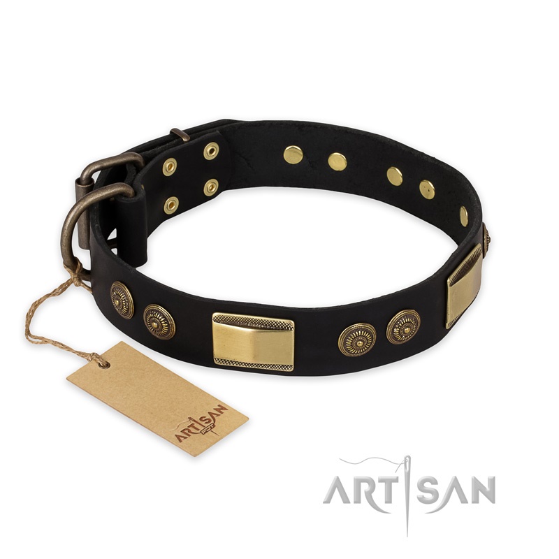 FDT Artisan - Collare in cuoio nero "Ancient Egypt" per cane - Clicca l'immagine per chiudere