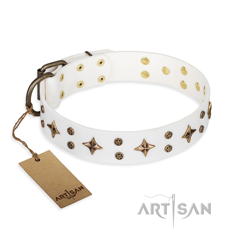 FDT Artisan - Collare bianco "Bright stars" per cane - Clicca l'immagine per chiudere