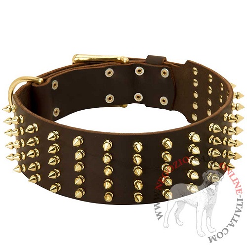 Collare in cuoio largo 7 cm con borchie a punta in ottone - Clicca l'immagine per chiudere