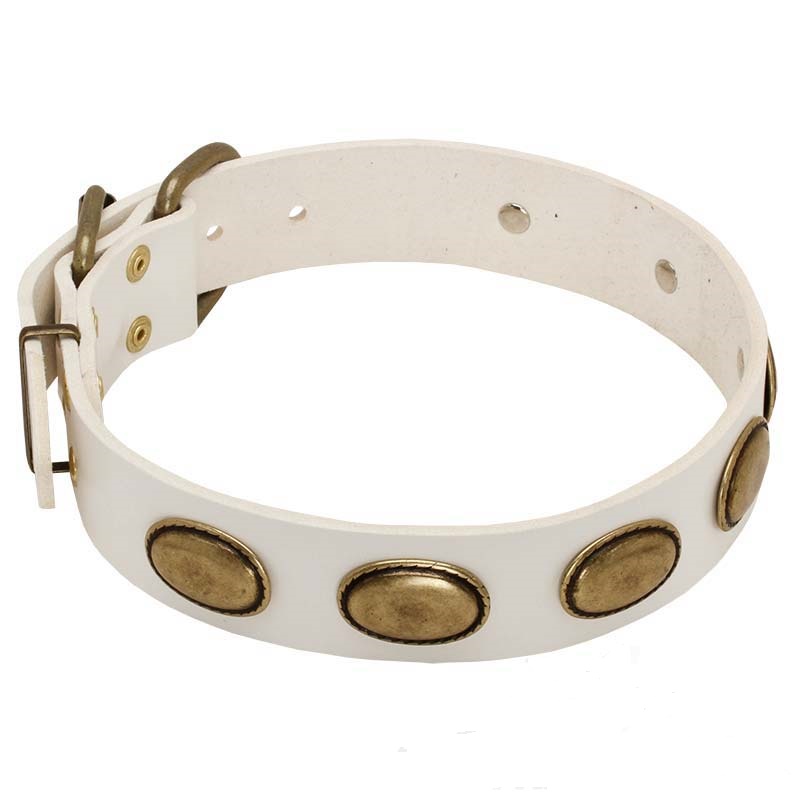 Collare in cuoio bianco "Vintage Gem" per cane - Clicca l'immagine per chiudere