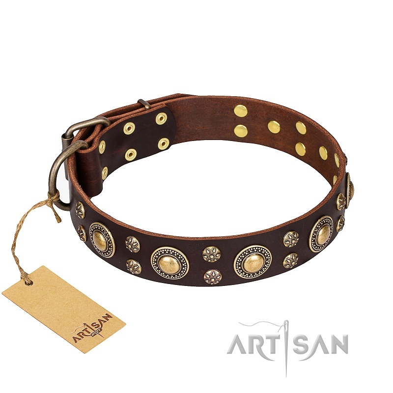 FDT Artisan - Collare in cuoio marrone "Flower Melody" per cane - Clicca l'immagine per chiudere