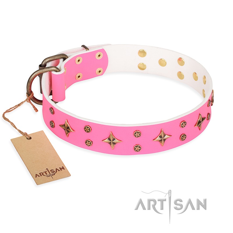 FDT Artisan - Collare in pelle rosa "Chi-Chi Pink Rose" per cane - Clicca l'immagine per chiudere