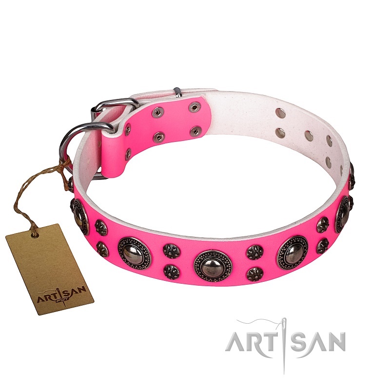 FDT Artisan - Collare in cuoio rosa "Rich Berry" per cane - Clicca l'immagine per chiudere