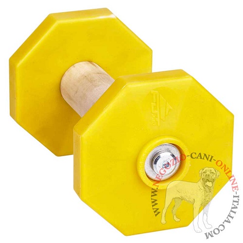 Manubrio in legno con dischi gialli per cane giovane, 650 gr - Clicca l'immagine per chiudere