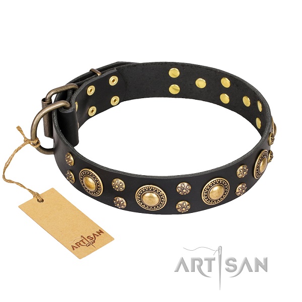 FDT Artisan - Collare in cuoio nero "Baroque Chic" per cane - Clicca l'immagine per chiudere