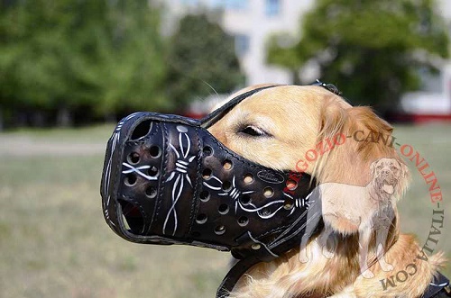 Museruola in cuoio dipinta a mano "Filo spinato" per Labrador - Clicca l'immagine per chiudere