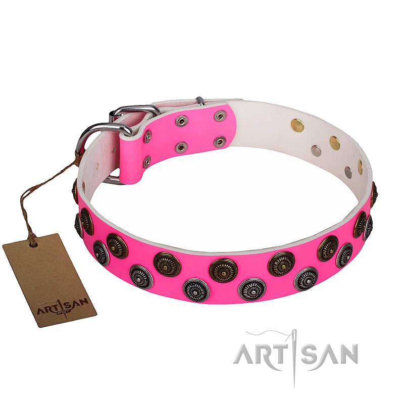 FDT Artisan - Collare in pelle rosa "Glamour Finery" per cane - Clicca l'immagine per chiudere
