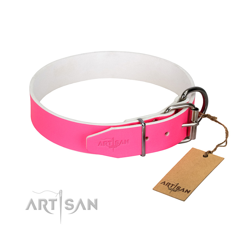 FDT Artisan - Collare in pelle rosa "Classic Look" per cane - Clicca l'immagine per chiudere