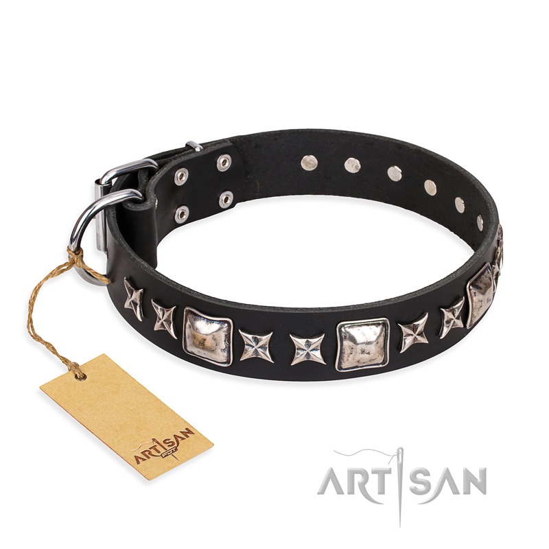 FDT Artisan - Collare in cuoio nero "Space Walk" per cane - Clicca l'immagine per chiudere