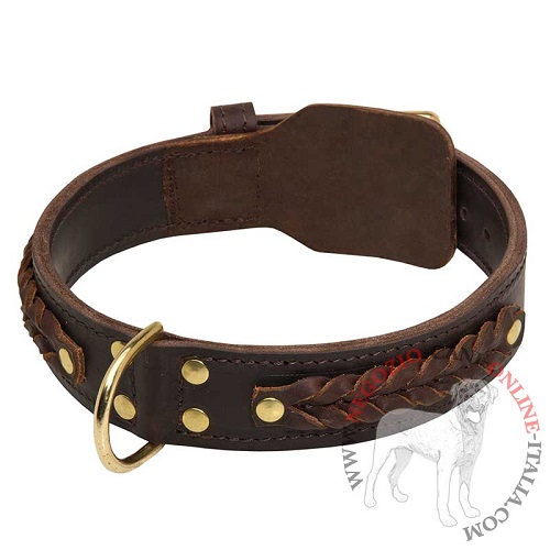 Collare in pelle doppia Braided Classic per Rottweiler