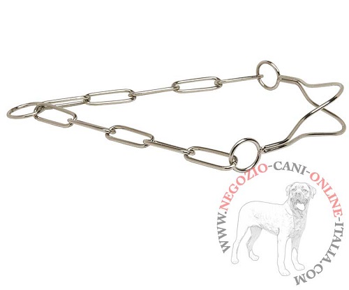 Elegante collare a catena in acciaio cromato per cani con
pelo lungo