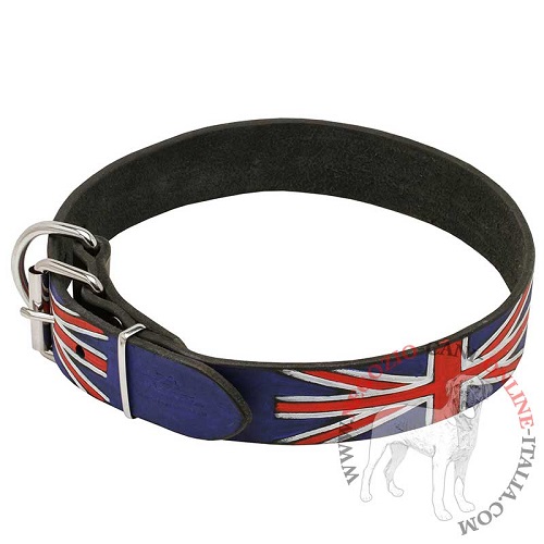 Esclusivo collare in pelle naturale con disegno di
bandiera britannica